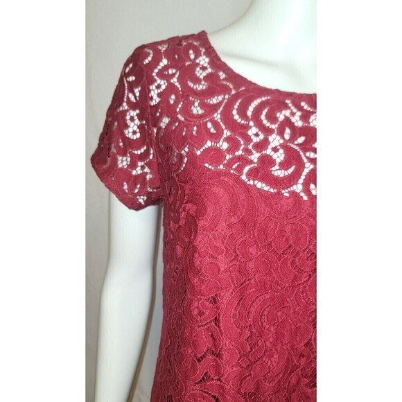 Ann Taylor LOFT Burgundy Layered Lace Shift Dress - Size 8 - Picture 6 of 12